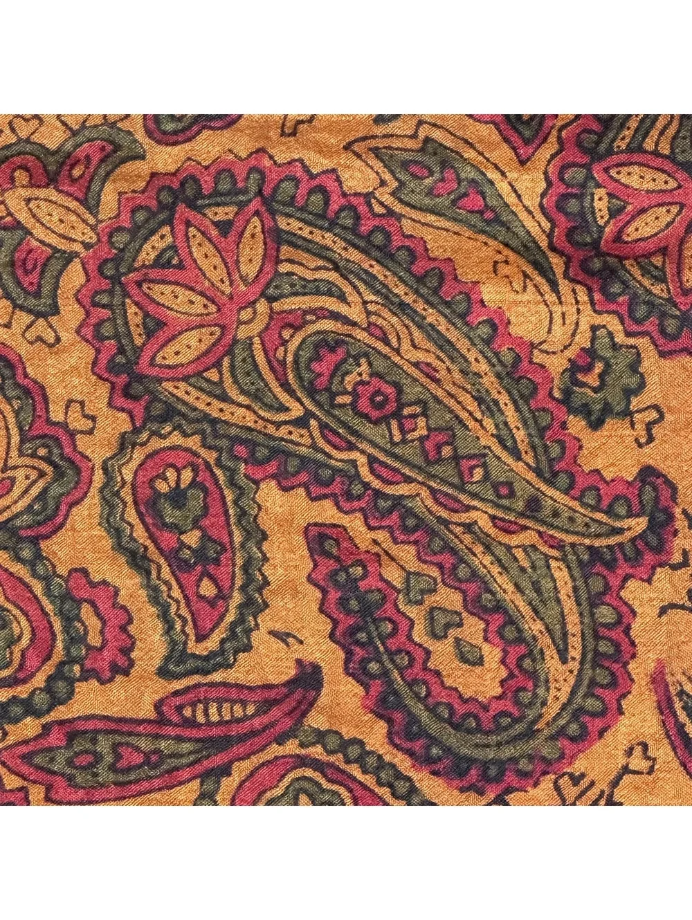 Vintage Paisley Patterned Silk Square Scarf with Orange and Red Tones